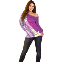 Tahiti Plumeria Tribal Pattern Off Shoulder Sweater Wave Style Purple LT05 - Polynesian Pride