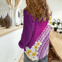 Tahiti Plumeria Tribal Pattern Women Casual Shirt Wave Style Purple LT05 - Polynesian Pride