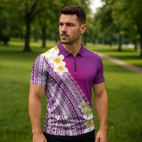 Tahiti Plumeria Tribal Pattern Zipper Polo Shirt Wave Style Purple LT05 - Polynesian Pride