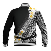 Tahiti Plumeria Tribal Pattern Baseball Jacket Wave Style Black LT05 - Polynesian Pride