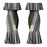 Tahiti Plumeria Tribal Pattern Couples Matching Mermaid Dress and Hawaiian Shirt Wave Style Black LT05 - Polynesian Pride