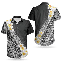 Tahiti Plumeria Tribal Pattern Couples Matching Off The Shoulder Long Sleeve Dress and Hawaiian Shirt Wave Style Black LT05 - Polynesian Pride