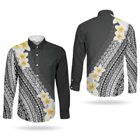 Tahiti Plumeria Tribal Pattern Couples Matching Puletasi and Long Sleeve Button Shirt Wave Style Black LT05 - Polynesian Pride