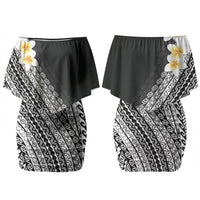 Tahiti Plumeria Tribal Pattern Family Matching Off Shoulder Short Dress and Hawaiian Shirt Wave Style Black LT05 Mom's Dress Black - Polynesian Pride