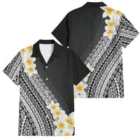 Tahiti Plumeria Tribal Pattern Family Matching Short Sleeve Bodycon Dress and Hawaiian Shirt Wave Style Black LT05 Dad's Shirt - Short Sleeve Black - Polynesian Pride