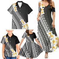 Tahiti Plumeria Tribal Pattern Family Matching Summer Maxi Dress and Hawaiian Shirt Wave Style Black LT05 - Polynesian Pride