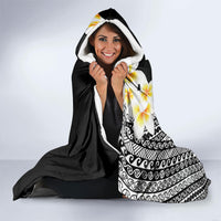 Tahiti Plumeria Tribal Pattern Hooded Blanket Wave Style Black LT05 - Polynesian Pride
