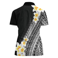 Tahiti Plumeria Tribal Pattern Women Polo Shirt Wave Style Black LT05 - Polynesian Pride