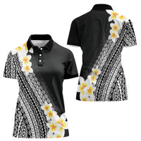 Tahiti Plumeria Tribal Pattern Women Polo Shirt Wave Style Black LT05 - Polynesian Pride