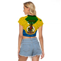 Vanuatu Malampa Province Raglan Cropped T Shirt Coat Of Arms And Namele Fern Polynesian Pattern LT05 - Polynesian Pride