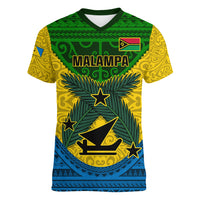 Vanuatu Malampa Province Women V Neck T Shirt Coat Of Arms And Namele Fern Polynesian Pattern LT05 Female Yellow - Polynesian Pride
