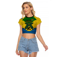 Personalized Vanuatu Malampa Province Raglan Cropped T Shirt Coat Of Arms And Namele Fern Polynesian Pattern LT05 Female Yellow - Polynesian Pride