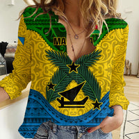 Personalized Vanuatu Malampa Province Women Casual Shirt Coat Of Arms And Namele Fern Polynesian Pattern LT05 Female Yellow - Polynesian Pride