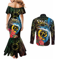 Vanuatu Fishing Couples Matching Mermaid Dress and Long Sleeve Button Shirt It's Time To Fish