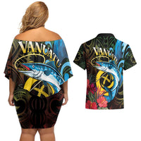 Vanuatu Fishing Couples Matching Off Shoulder Short Dress and Hawaiian Shirt It's Time To Fish