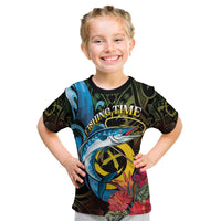 Vanuatu Fishing Kid T Shirt It's Time To Fish LT05 Black - Polynesian Pride
