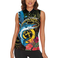 Vanuatu Fishing Women Sleeveless Polo Shirt It's Time To Fish LT05 - Polynesian Pride