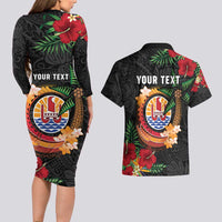 Personalised French Polynesia Outrigger Canoe Race Couples Matching Long Sleeve Bodycon Dress and Hawaiian Shirt Tropical Vibe LT05 - Polynesian Pride