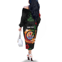 Personalised French Polynesia Outrigger Canoe Race Family Matching Off The Shoulder Long Sleeve Dress and Hawaiian Shirt Tropical Vibe