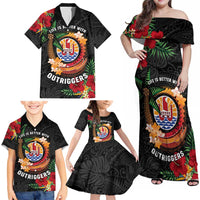 Personalised French Polynesia Outrigger Canoe Race Family Matching Off Shoulder Maxi Dress and Hawaiian Shirt Tropical Vibe