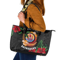 French Polynesia Outrigger Canoe Race Leather Tote Bag Tropical Vibe LT05 Black - Polynesian Pride