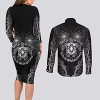 Aotearoa Toitu Te Tiriti Couples Matching Long Sleeve Bodycon Dress and Long Sleeve Button Shirt Ka Mua Ka Muri LT05 - Polynesian Pride