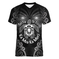 Aotearoa Toitu Te Tiriti Women V-Neck T-Shirt Ka Mua Ka Muri LT05 Female Black - Polynesian Pride