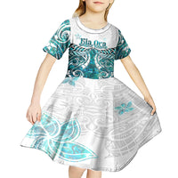New Zealand Aotearoa Kia Ora Kid Short Sleeve Dress Paua Shell Maori Silver Fern LT05 - Polynesian Pride