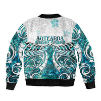 New Zealand Aotearoa Kia Ora Sleeve Zip Bomber Jacket Paua Shell Maori Silver Fern LT05 - Polynesian Pride