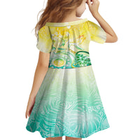 Personalised Cook Islands Kia Orana Family Matching Off Shoulder Long Sleeve Dress and Hawaiian Shirt Polynesian Turtle With Circle Stars LT05 - Polynesian Pride