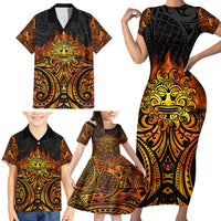 New Zealand Tamanuitera The Sun Family Matching Short Sleeve Bodycon Dress and Hawaiian Shirt Maori Pattern LT05 - Polynesian Pride