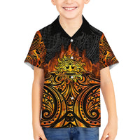 New Zealand Tamanuitera The Sun Family Matching Short Sleeve Bodycon Dress and Hawaiian Shirt Maori Pattern LT05 Son's Shirt Orange - Polynesian Pride