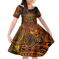 New Zealand Tamanuitera The Sun Family Matching Tank Maxi Dress and Hawaiian Shirt Maori Pattern LT05 Daughter's Dress Orange - Polynesian Pride
