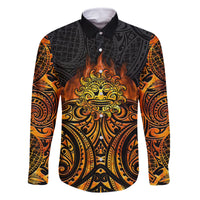 New Zealand Tamanuitera The Sun Family Matching Tank Maxi Dress and Hawaiian Shirt Maori Pattern LT05 Dad's Shirt - Long Sleeve Orange - Polynesian Pride