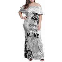 Personalised Polynesia Brain Cancer Family Matching Off Shoulder Maxi Dress and Hawaiian Shirt No One Fights Alone LT05 Mom's Dress White - Polynesian Pride