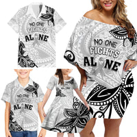 Personalised Polynesia Brain Cancer Family Matching Off Shoulder Short Dress and Hawaiian Shirt No One Fights Alone LT05 - Polynesian Pride