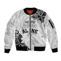 Personalised Polynesia Brain Cancer Sleeve Zip Bomber Jacket No One Fights Alone