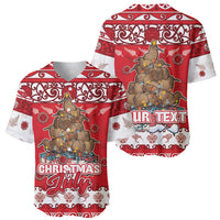 Personalised New Zealand Christmas In July Baseball Jersey Maori Kiwi Xmas Tree - Red