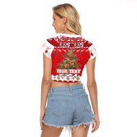 Personalised New Zealand Christmas In July Raglan Cropped T Shirt Maori Kiwi Xmas Tree - Red