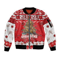 Personalised New Zealand Christmas In July Sleeve Zip Bomber Jacket Maori Kiwi Xmas Tree - Red