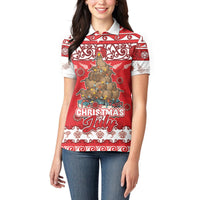 Personalised New Zealand Christmas In July Women Polo Shirt Maori Kiwi Xmas Tree - Red
