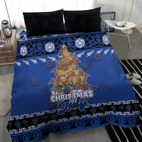 New Zealand July Christmas Bedding Set Maori Kiwi Xmas Tree - Blue
