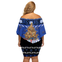 Personalised New Zealand July Christmas Family Matching Off Shoulder Short Dress and Hawaiian Shirt Maori Kiwi Xmas Tree - Blue LT05 - Polynesian Pride