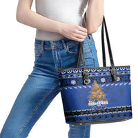 New Zealand July Christmas Leather Tote Bag Maori Kiwi Xmas Tree - Blue LT05 - Polynesian Pride