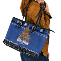 New Zealand July Christmas Leather Tote Bag Maori Kiwi Xmas Tree - Blue LT05 - Polynesian Pride