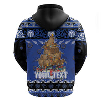 Personalised New Zealand July Christmas Zip Hoodie Maori Kiwi Xmas Tree - Blue