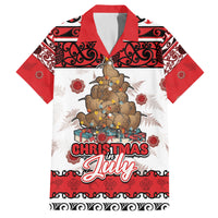 Personalised New Zealand July Christmas Family Matching Off The Shoulder Long Sleeve Dress and Hawaiian Shirt Maori Kiwi Xmas Tree - White