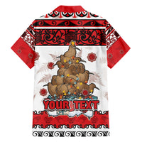Personalised New Zealand July Christmas Family Matching Off Shoulder Short Dress and Hawaiian Shirt Maori Kiwi Xmas Tree - White LT05 - Polynesian Pride