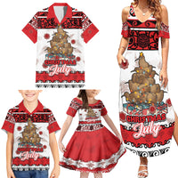 Personalised New Zealand July Christmas Family Matching Summer Maxi Dress and Hawaiian Shirt Maori Kiwi Xmas Tree - White LT05 - Polynesian Pride