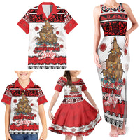 Personalised New Zealand July Christmas Family Matching Tank Maxi Dress and Hawaiian Shirt Maori Kiwi Xmas Tree - White LT05 - Polynesian Pride